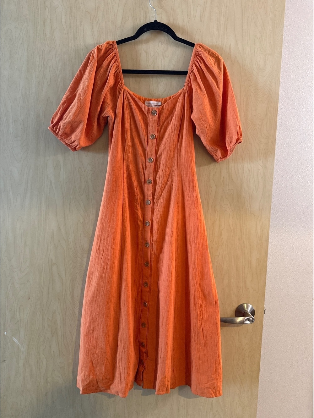 Urban outfitters Maria Puff Sleeve Button-Front Midi Dress Orange fall xs